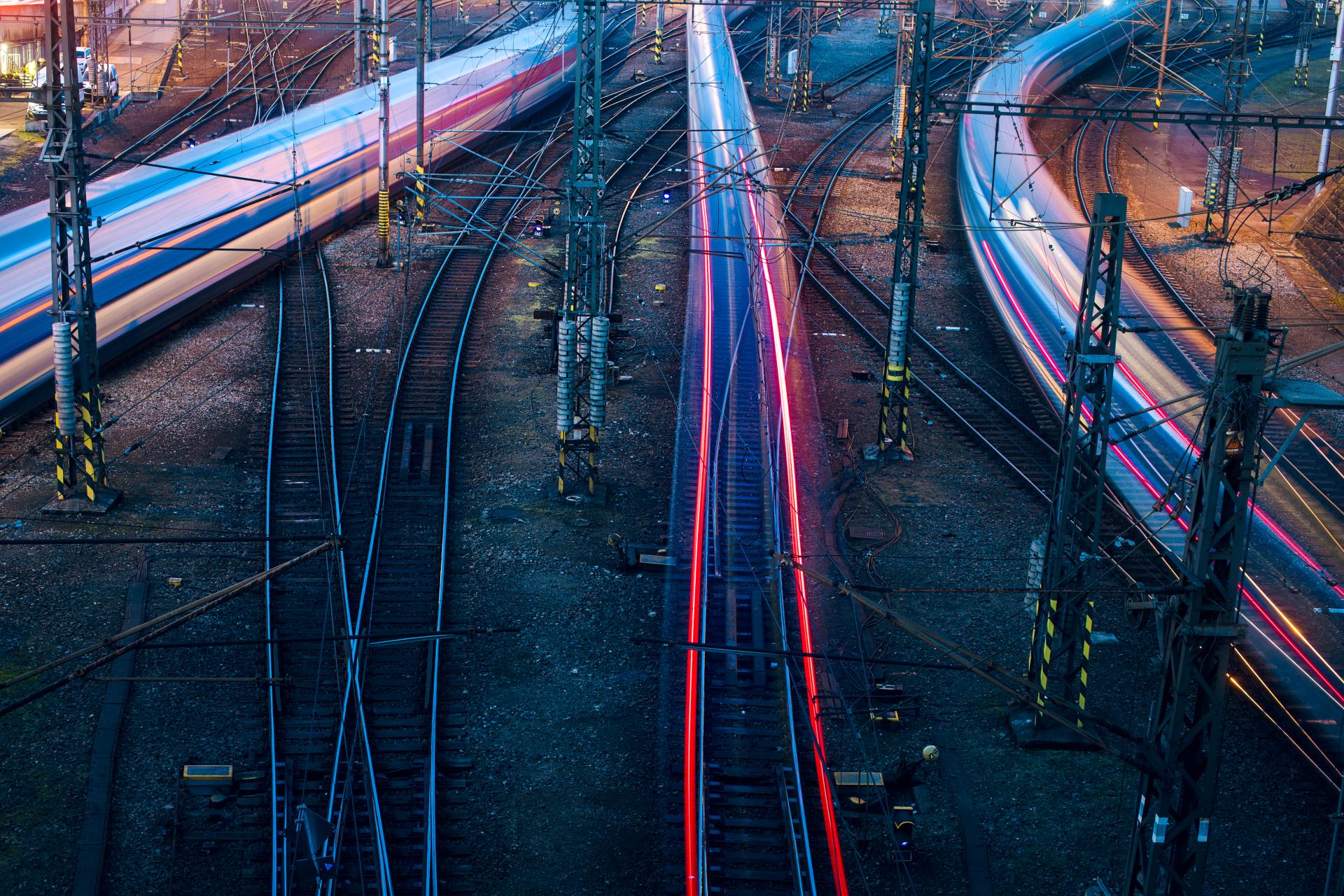 Rail traffic flow at night